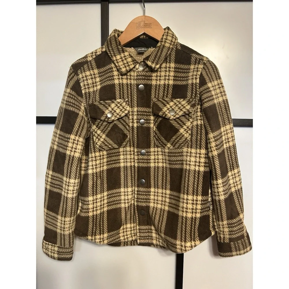 Eddie Bauer Boy's Snap Button Sherpa Lined‎ Shirt Jacket Kids Size 8